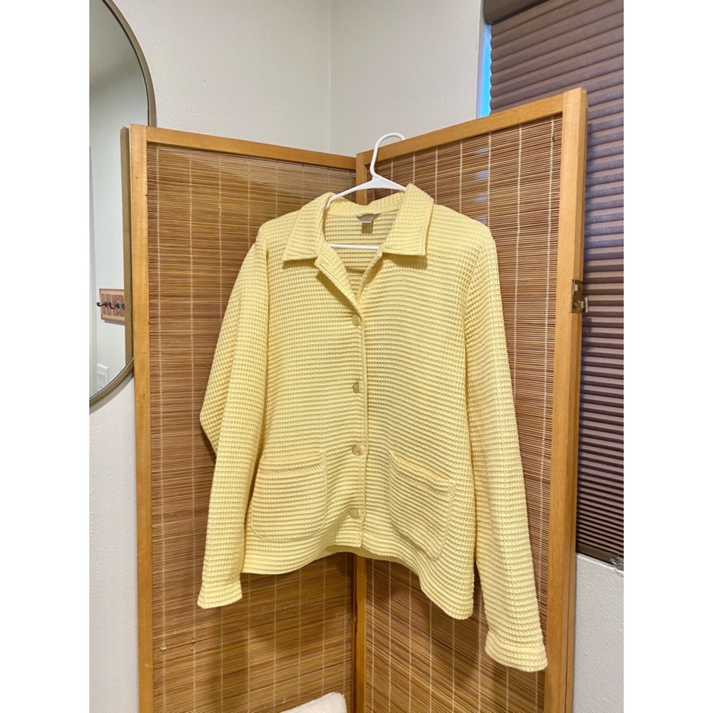 Yellow waffle knit button down